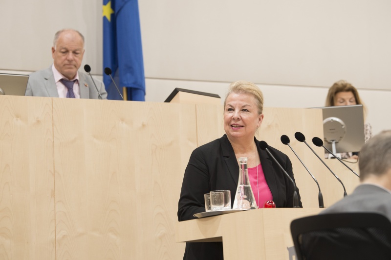 Am Rednerpult: Bundesministerin für Arbeit, Soziales, Gesundheit und Konsumentenschutz Beate Hartinger (F)