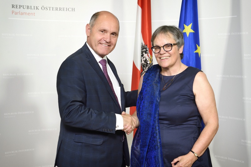 Von links: Nationalratspräsident Wolfgang Sobotka (V), Präsidentin der Parlamentarischen Versammlung des Europarates Liliane Maury Pasquier