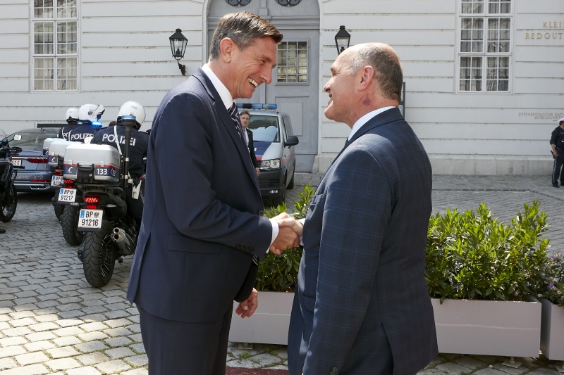 Begrüßung, von rechts: Nationalratspräsident Wolfgang Sobotka (V), Staatspräsident der Republik Slowenien Borut Pahor
