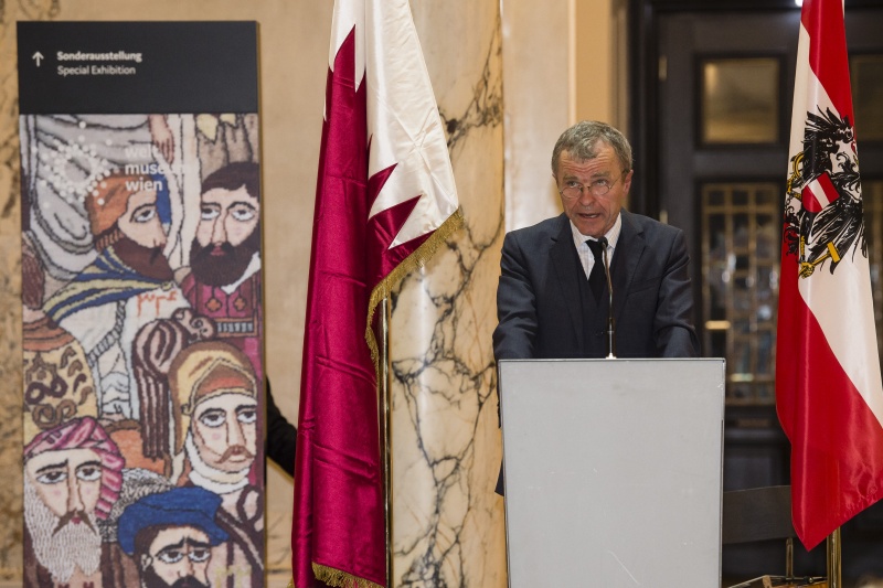 Ausstellungseröffnung im Weltmuseum Wien. Am Rednerpult: Direktor Weltmuseum Christian Schicklgruber