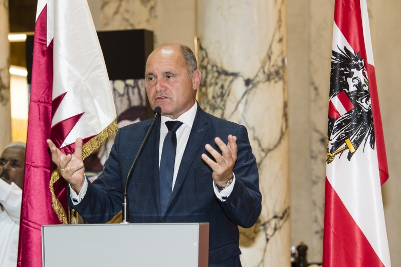 Ausstellungseröffnung im Weltmuseum Wien. Am Rednerpult: Nationalratspräsident Wolfgang Sobotka (V)