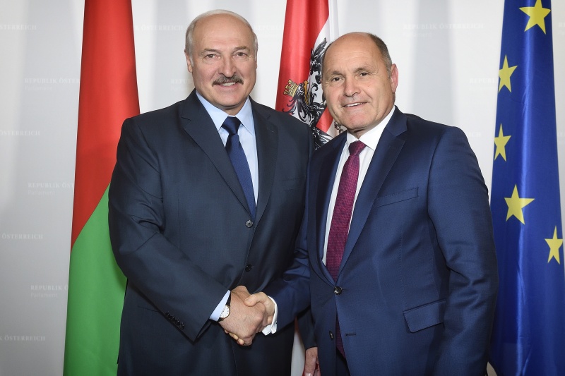 Von links: Präsident der Republik Belarus Aleksandr Lukashenko, Nationalratspräsident Wolfgang Sobotka (V)