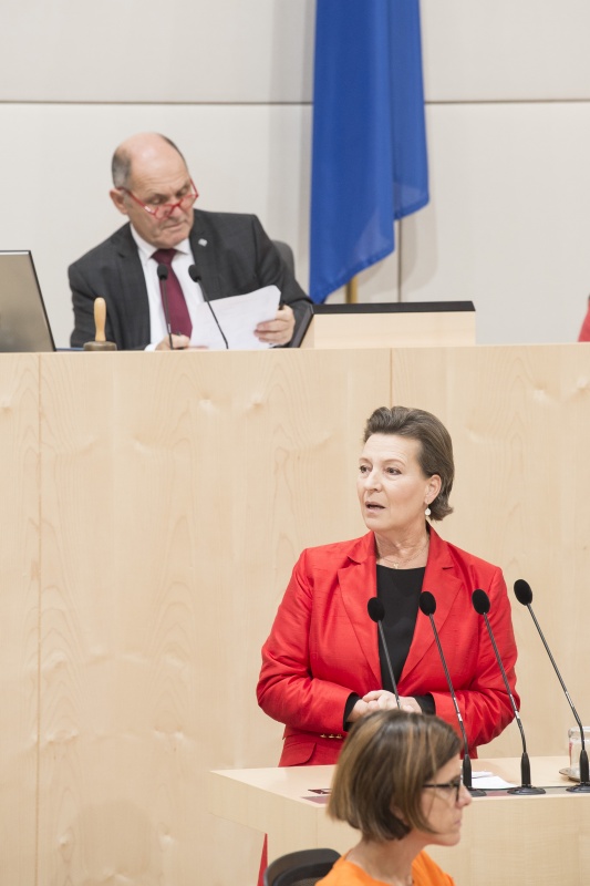 Am Rednerpult: Nationalratsabgeordnete Gabriele Heinisch-Hosek (S). Am Präsidium: Nationalratspräsident Wolfgang Sobotka (V)
