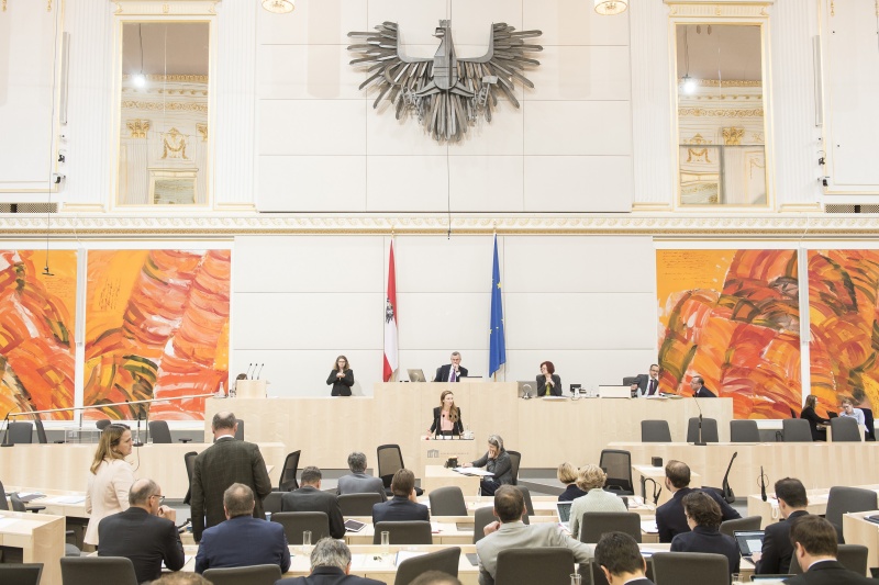 Am Rednerpult: Nationalratsabgeordnete Susanne Fürst (F). Am Präsidium: Nationalratspräsident Norbert Hofer (F)
