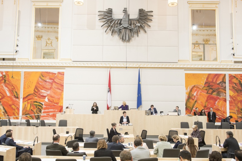 Am Rednerpult: Nationalratsabgeordnete Astrid Rössler (G). Am Präsidium: Nationalratspräsidentin Doris Bures (S)