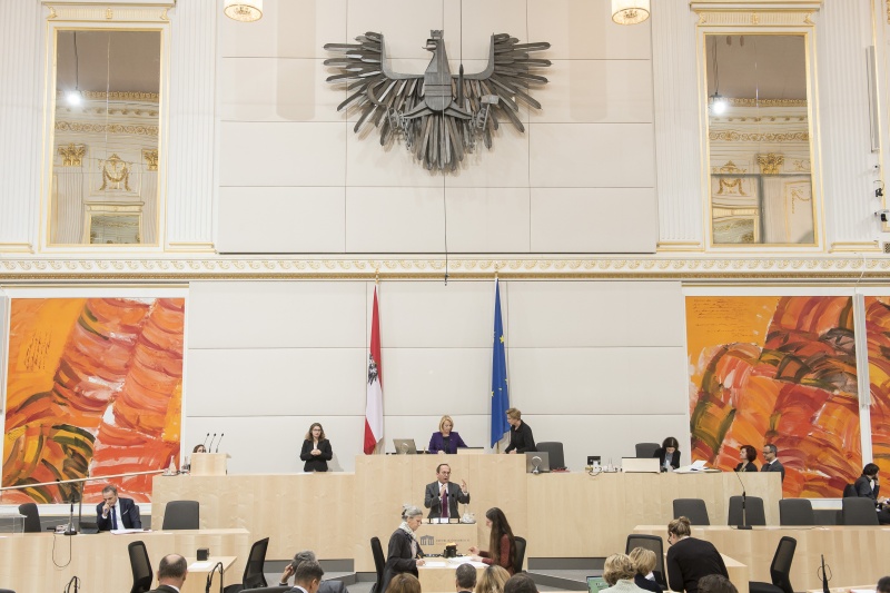 Am Rednerpult: Nationalratsabgeordneter Peter Haubner (V) 
Am Präsidium: Nationalratspräsidentin Doris Bures (S)
