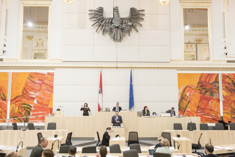 Am Rednerpult: Nationalratsabgeordneter Jörg Leichtfried (S). Am Präsidium: Nationalratspräsident Norbert Hofer (F)
