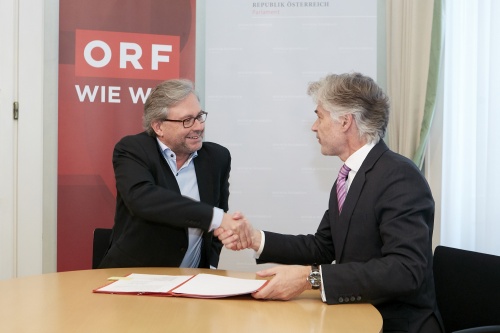 von rechts: Parlamentsdirektor Harald Dossi, Alexander Wrabetz ORF Generaldirektor
