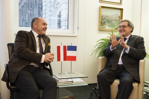 Von links: Nationalratspräsident Wolfgang Sobotka (V), Botschafter der Französischen Republik in Österreich François Saint-Paul