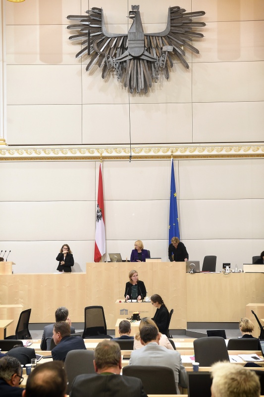 Nationalratsabgeordnete Leonore Gewessler (G) am Rednerpult