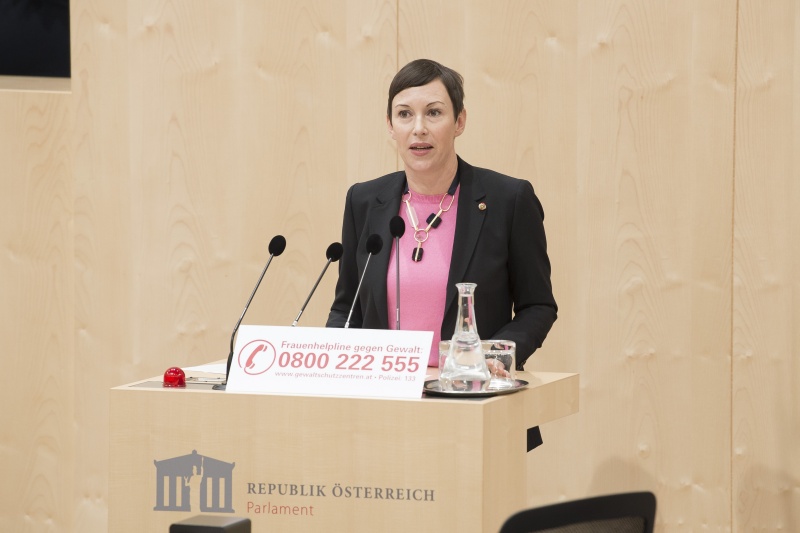 Am Rednerpult: Nationalratsabgeordnete Henrike Brandstötter (N)