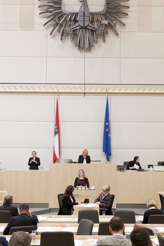 Am Rednerpult Nationalratsabgeordnete Eva-Maria Himmelbauer (V)