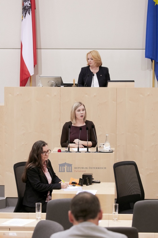 Am Rednerpult Nationalratsabgeordnete Eva-Maria Himmelbauer (V)