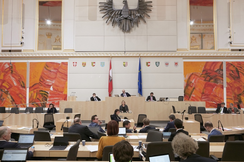 Am Rednerpult Bundesrätin Johanna Miesenberger (V)