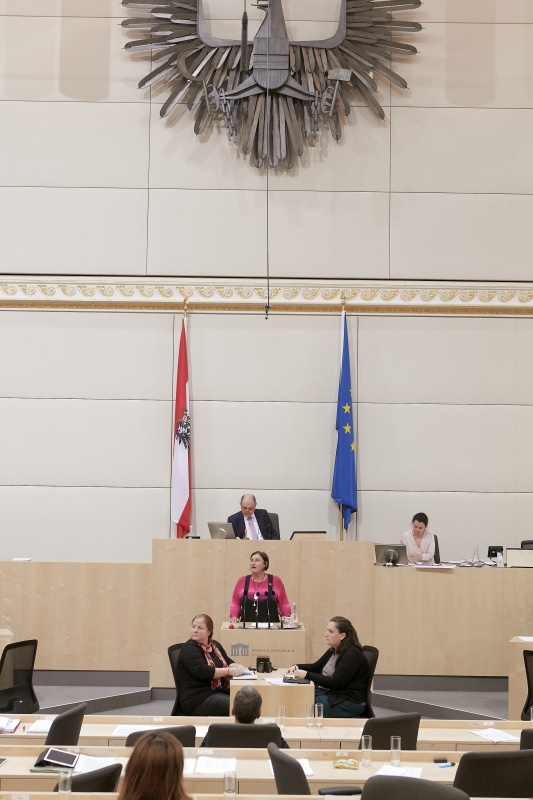 Am Rednerpult Nationalratsabgeordnete Petra Bayr (S)