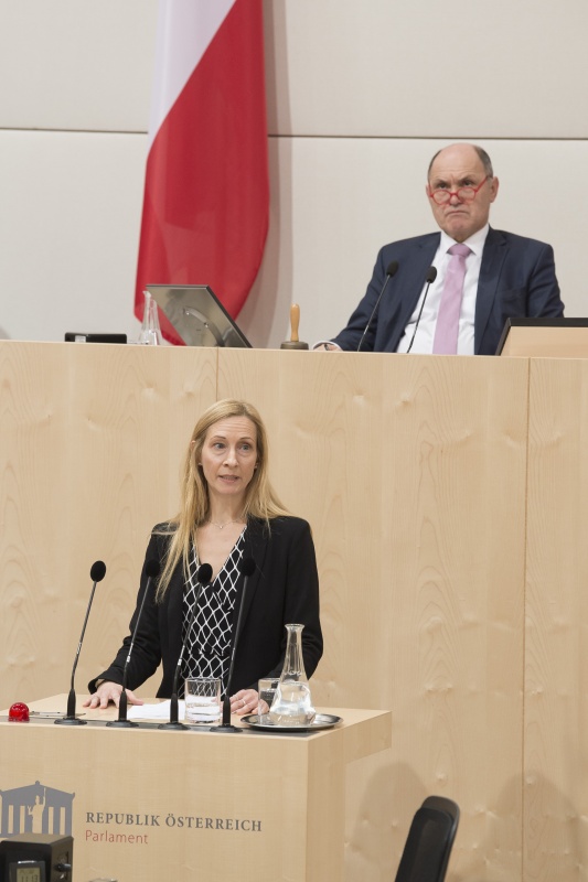 Am Rednerpult: Nationalratsabgeordnete Agnes Sirkka Prammer (G)