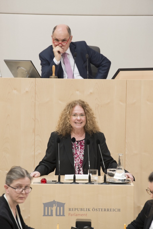 Am Rednerpult: Europaabgeordnete Monika Vana (G)