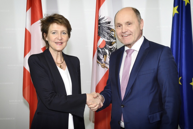 Von links: Nationalratspräsident Wolfgang Sobotka (V), Schweizer Bundespräsidentin Simonetta Sommaruga