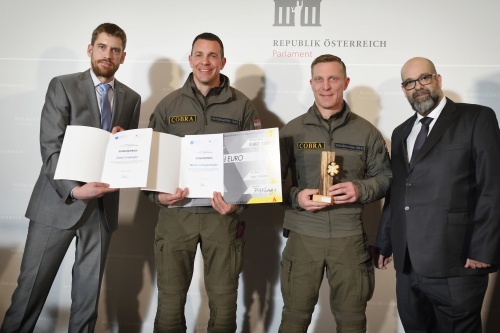Von links: Oliver Kohle, Preisträger Martin Schlagenhaufen, Preisträger Erwin Grubhofer, Präsident Stellvertreter des BVRD Clemens Kaltenberger