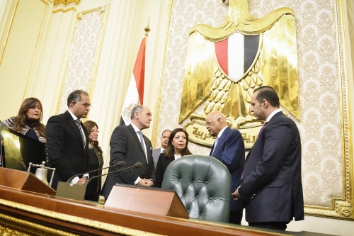Treffen mit Parlamentspräsident Ali Abdel-Aal. Nationalratspräsident Wolfgang Sobotka (V) (Mitte im Gespräch mit dem Ägyptischen Parlamentspräsidenten Ali Abdel-Aal