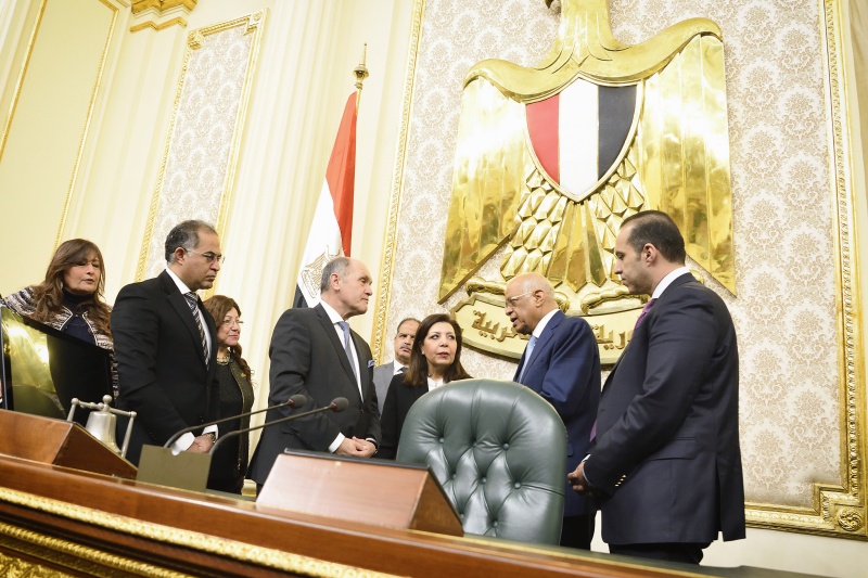 Treffen mit Parlamentspräsident Ali Abdel-Aal. Nationalratspräsident Wolfgang Sobotka (V) (Mitte im Gespräch mit dem Ägyptischen Parlamentspräsidenten Ali Abdel-Aal