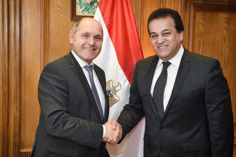 Treffen mit dem Minister für Hochschulwesen und Wissenschaft Khaled Atef Abdel-Ghaffar. Von links: Nationalratspräsident Wolfgang Sobotka (V), Ägyptische Minister für Hochschulwesen und Wissenschaft Khaled Atef Abdel-Ghaffar