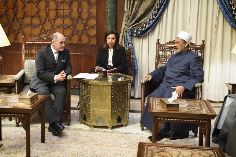 Höflichkeitsbesuch bei Fadilat Sheikh Al Azhar Ahmed Al Tayeb.  Von links: Nationalratspräsident Wolfgang Sobotka (V), Fadilat Sheikh Al Azhar Ahmed Al Tayeb