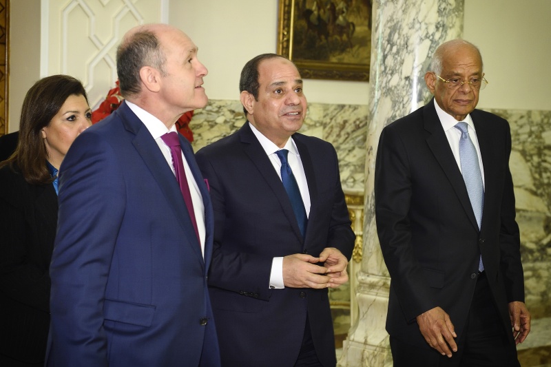 Treffen mit Präsident Abdelfattah Al-Sisi. Von links: Nationalratspräsident Wolfgang Sobotka (V), Ägyptische Präsident Abdelfattah Al-Sisi, Ägyptische Parlamentspräsident Ali Abdel-Aal