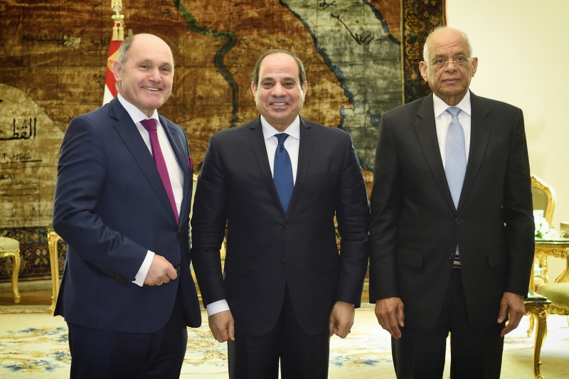 Treffen mit Präsident Abdelfattah Al-Sisi. Von links: Nationalratspräsident Wolfgang Sobotka (V), Ägyptische Präsident Abdelfattah Al-Sisi, Ägyptische Parlamentspräsident Ali Abdel-Aal