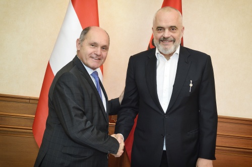 Treffen mit Premierminister Edi Rama. Von links: Nationalratspräsident Wolfgang Sobotka (V), Albanischer Premierminister Edi Rama