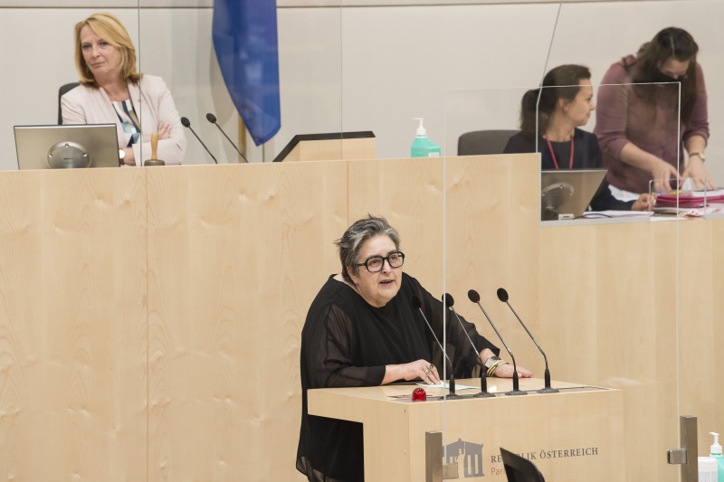 Am Rednerpult: Nationalratsabgeordnete Eva Blimlinger (G)