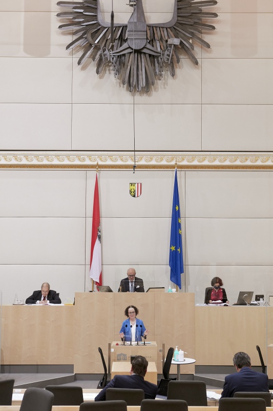 Am Rednerpult Bundesrätin Christine Schwarz-Fuchs (V)