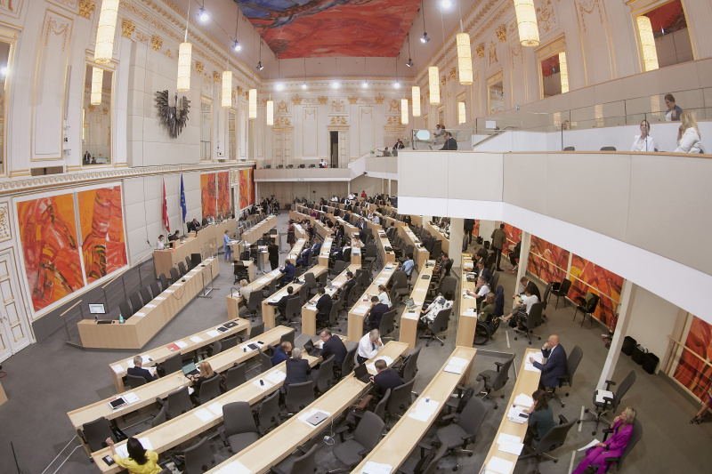 Antwort durch Integrationsministerin Susanne Raab (V) am Rednerpult. Blick Richtung SitzungsteilnehmerInnen