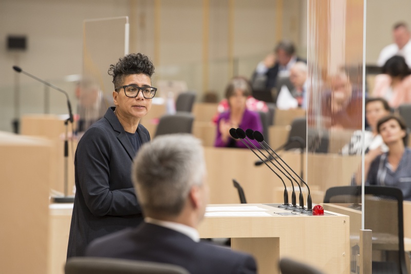 Am Rednerpult: Nationalratsabgeordnete Faika El-Nagashi (G)