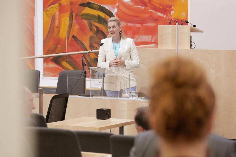 Rede von Arbeits- und Familienministerin Christine Aschbacher (V)